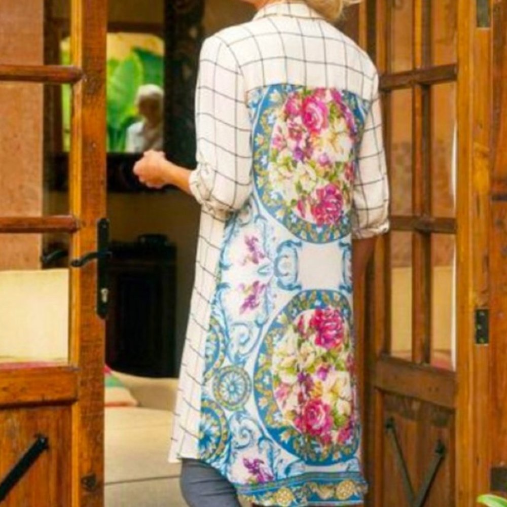 Soft Surroundings button scarf back shirt dress M with slip
